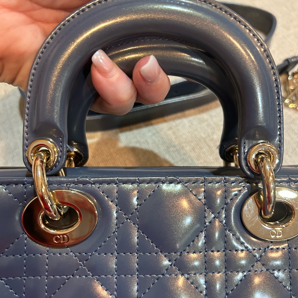 Dior Patent Quilted Crossbody Bag in iridescent blue with Gold Hardware - Picture 12 of 12